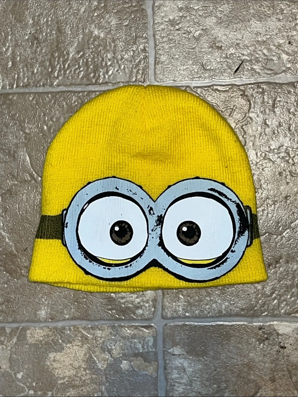 Kids Minion Yellow Character Knit Beanie with Goggle Graphic